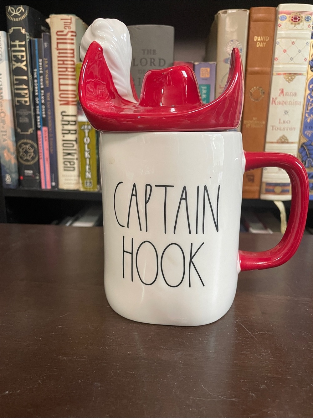 Disney White Ceramic 'Captain Hook' Mug with Red Handle & Pirate Hat Lid